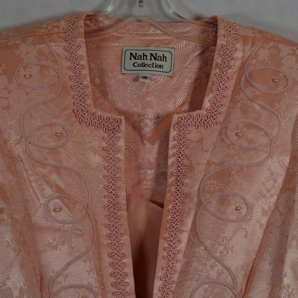 Coral Pink/Peach Jacket/Dress Pearl Beads/Embellished  Sz 16 by Nah Nah NWT - Picture 10 of 11